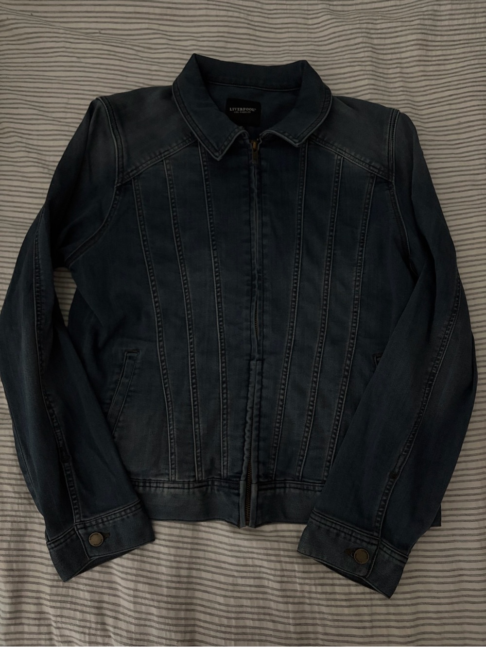 Women's Dark Indigo Jean Jacket with Vertical Seaming